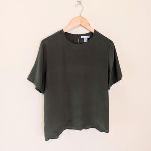 Vintage 90s Olive Green Silk Top - Minimal Silk T-Shirt
